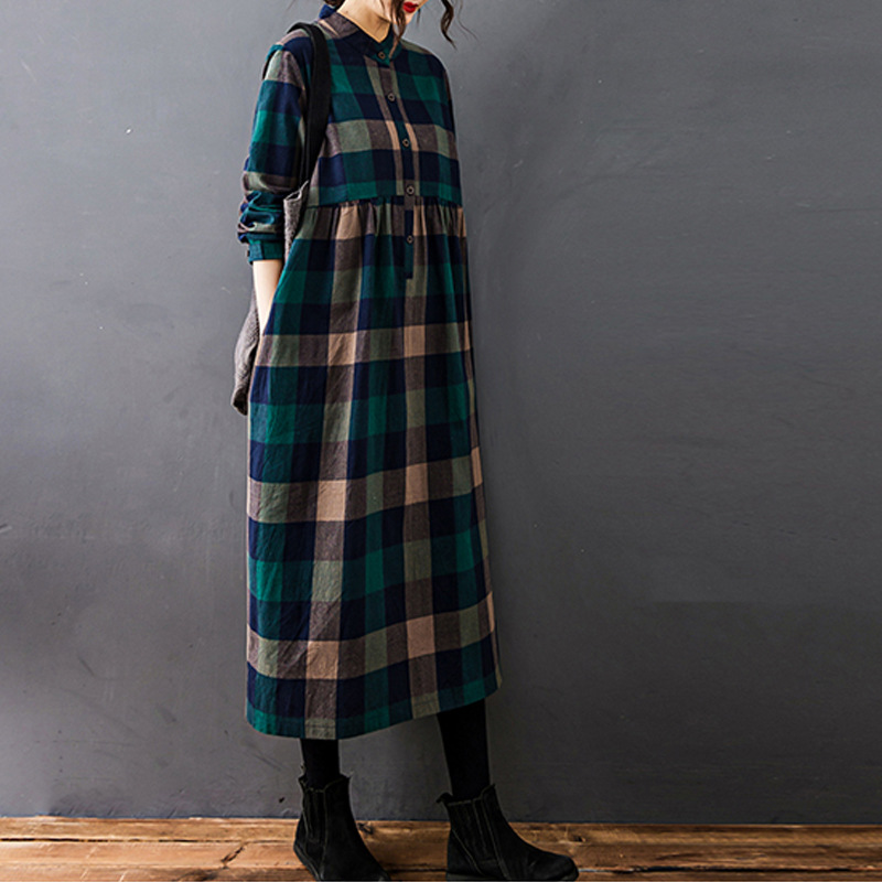 Women Autumn New Vintage Mori  - đánh giá và giá Casual Loose Linen Shirt Dress