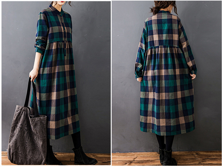 Women Autumn New Vintage Mori  - đánh giá và giá Casual Loose Linen Shirt Dress