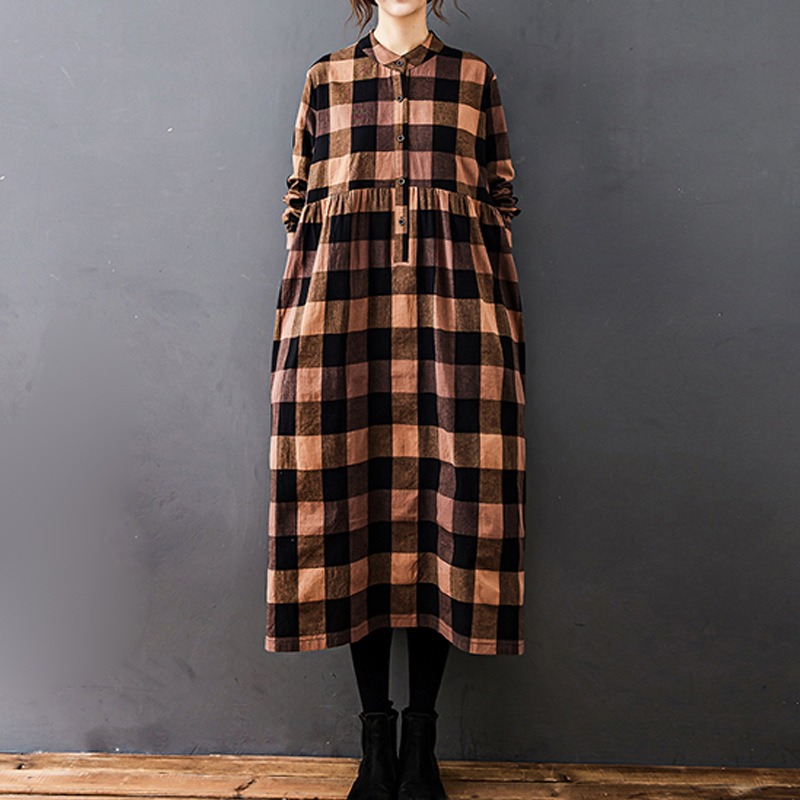 Women Autumn New Vintage Mori  - đánh giá và giá Casual Loose Linen Shirt Dress