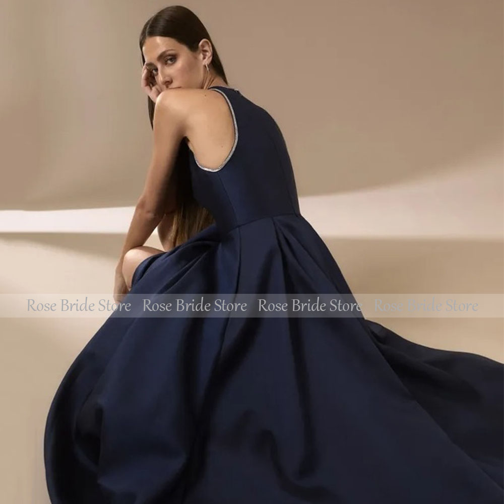Navy Blue Satin Evening Dresse - đánh giá và giá Elegant Satin Evening Gown Split