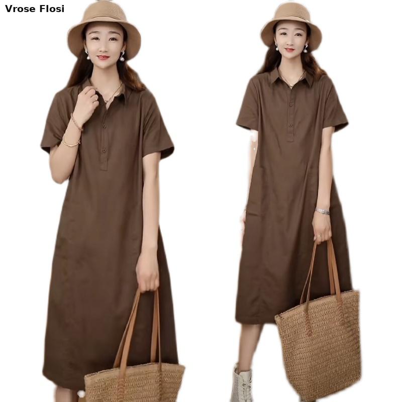 Dress Women's Summer 2024 New  - đánh giá và giá Casual Loose Linen Shirt Dress