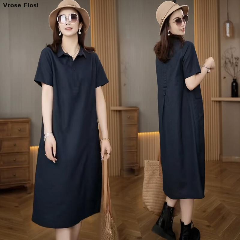 Dress Women's Summer 2024 New  - đánh giá và giá Casual Loose Linen Shirt Dress