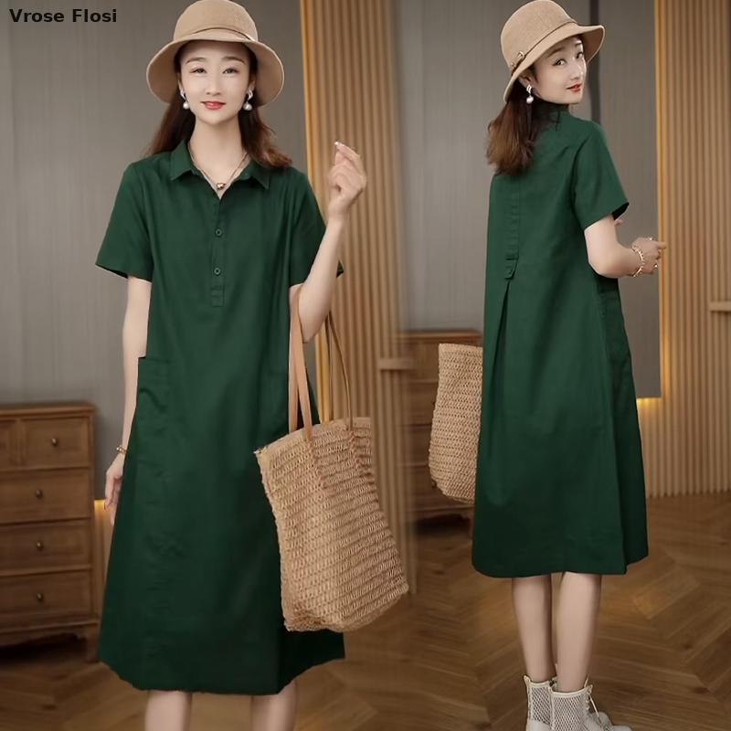 Dress Women's Summer 2024 New  - đánh giá và giá Casual Loose Linen Shirt Dress