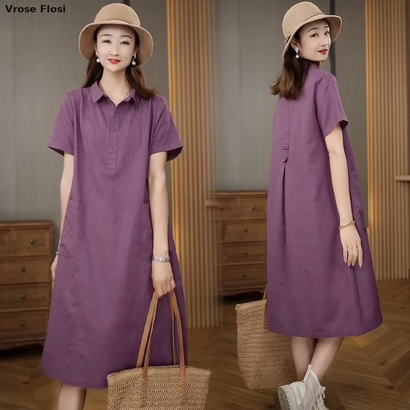 Dress Women's Summer 2024 New  - đánh giá và giá Casual Loose Linen Shirt Dress