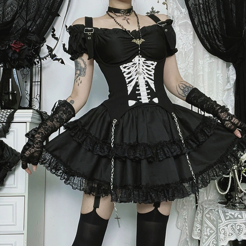 Goth Dark E-girl Kawaii Lace S - đánh giá và giá Y2K Backless Halter Mini Dress