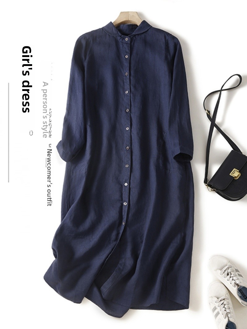 Linen Cotton Blend Long Sleeve - đánh giá và giá Casual Loose Linen Shirt Dress