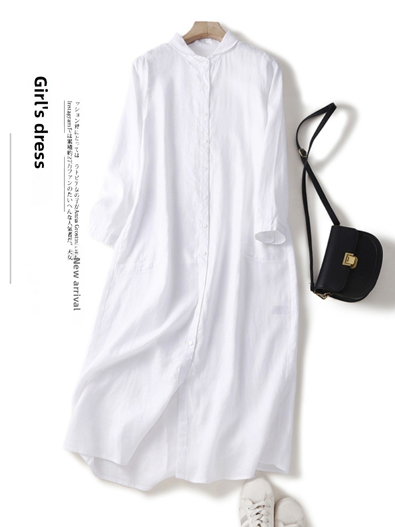 Linen Cotton Blend Long Sleeve - đánh giá và giá Casual Loose Linen Shirt Dress