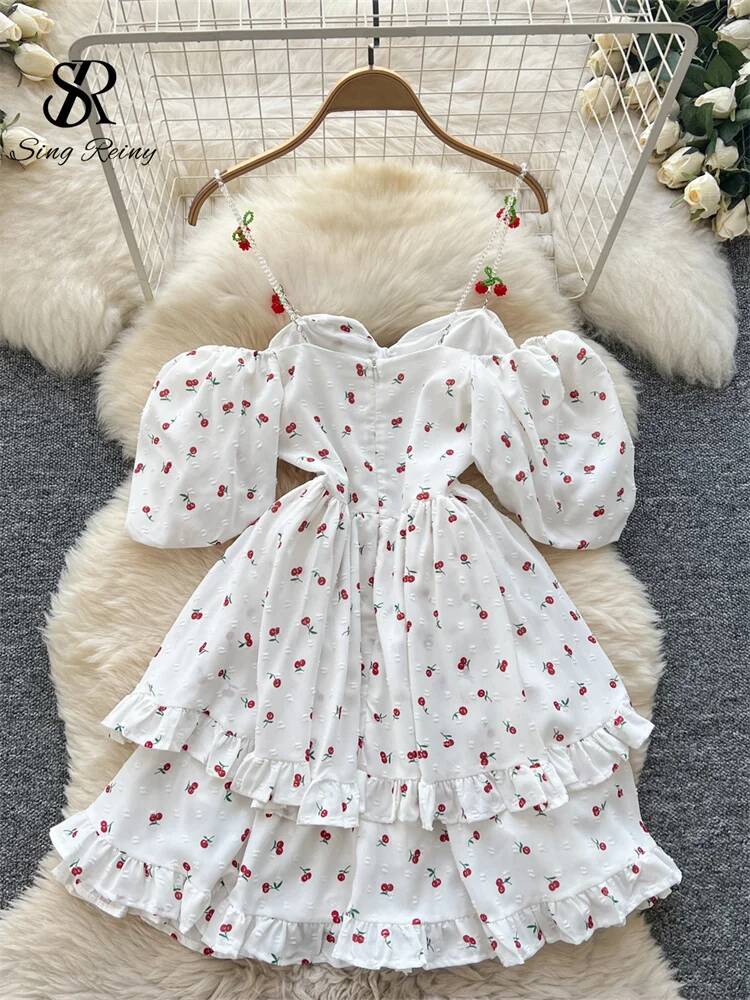 Fairycore Vacation Summer Dres - đánh giá và giá Off Shoulder Puff Sleeve Sundress