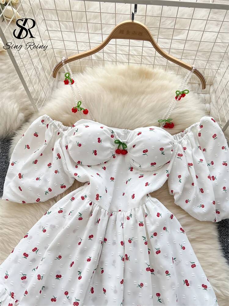 Fairycore Vacation Summer Dres - đánh giá và giá Off Shoulder Puff Sleeve Sundress