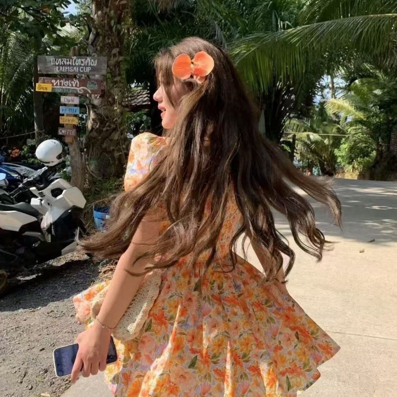 Hotsale Orange Floral Print Of - đánh giá và giá Off Shoulder Puff Sleeve Sundress
